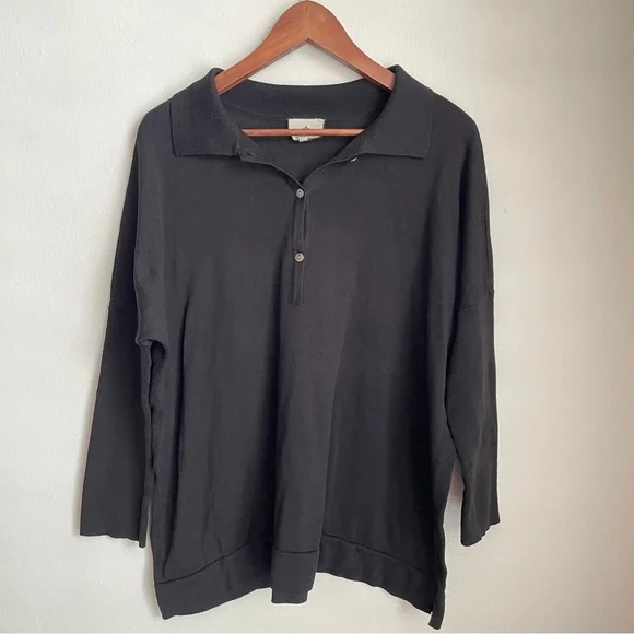 Tuckernuck Black Clayton Knit Polo M/L Collared Linen Tencel Button Down Preppy - Picture 3 of 10